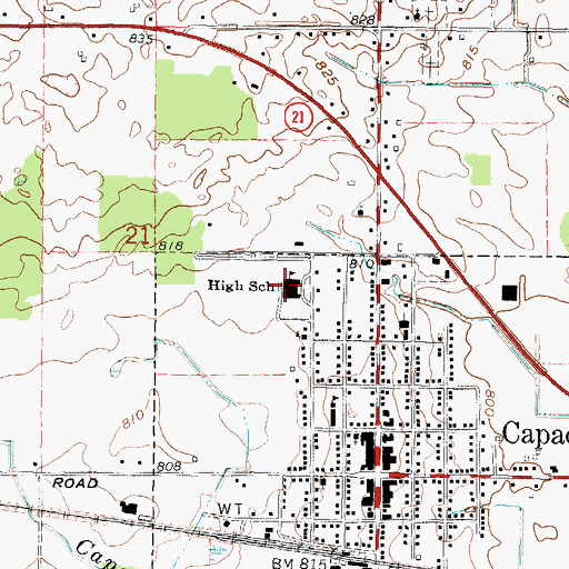 Topographic Map of Capac High School, MI