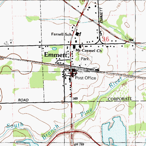 Topographic Map of Emmett Station, MI