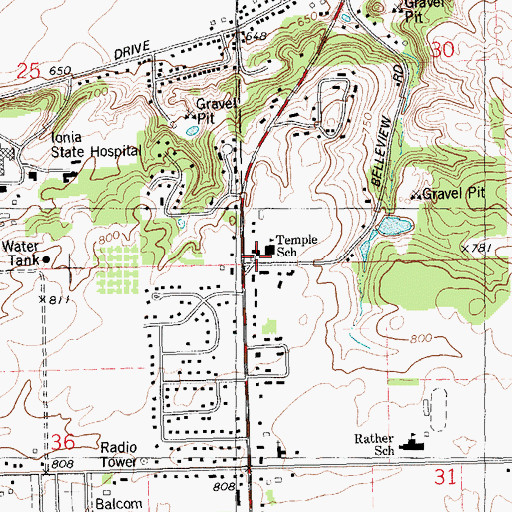 Topographic Map of Temple Baptist Church, MI
