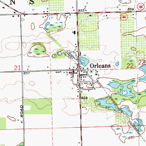 Topographic Map of Orleans Bible Church, MI