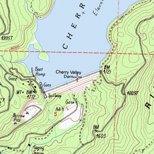 Topographic Map of Cherry Valley Dam, CA