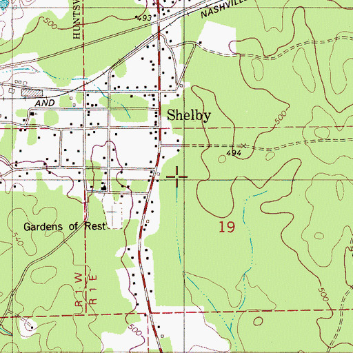 Topographic Map of Shelby Census Designated Place, AL