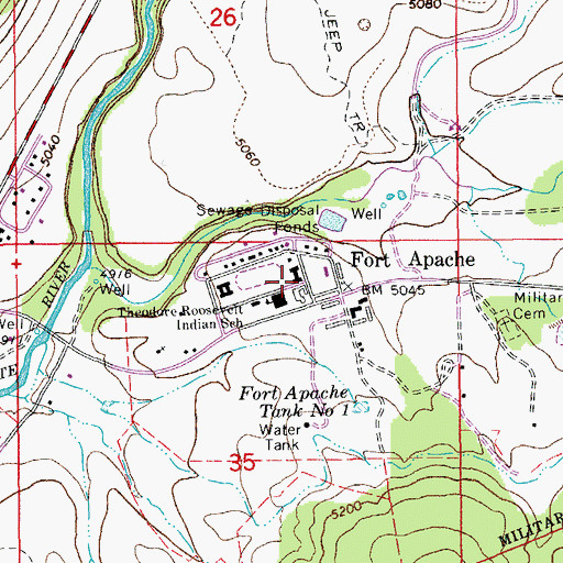 Topographic Map of Fort Apache Census Designated Place, AZ