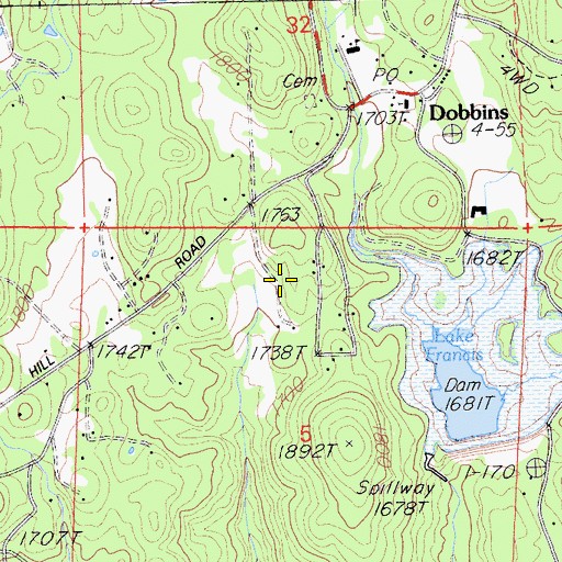 Topographic Map of Dobbins Census Designated Place, CA
