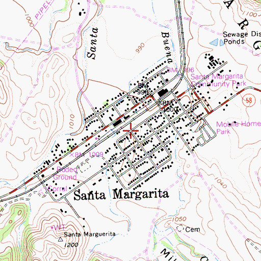Topographic Map of Santa Margarita Census Designated Place, CA