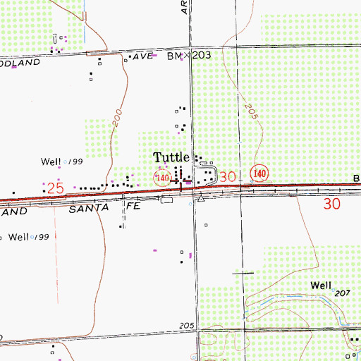 Topographic Map of Tuttle Census Designated Place, CA
