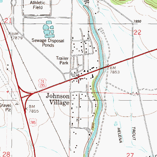 Topographic Map of Johnson Village Census Designated Place, CO