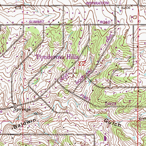 Topographic Map of Ponderosa Hills Census Designated Place, CO