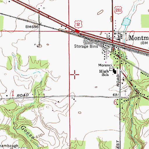 Topographic Map of Montmorenci Census Designated Place, IN