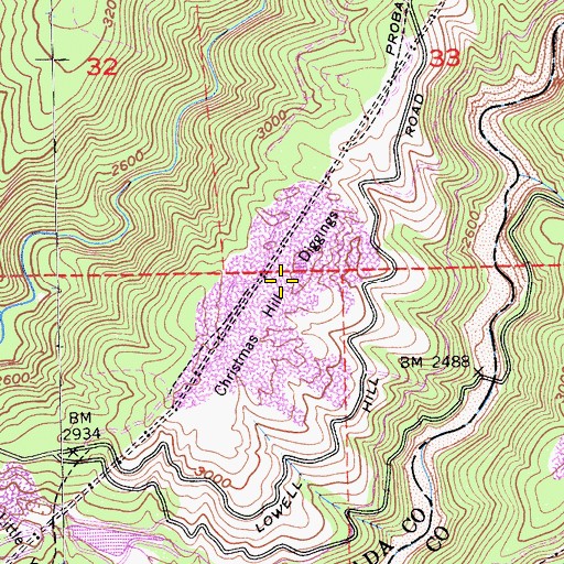Topographic Map of Christmas Hill Diggings, CA