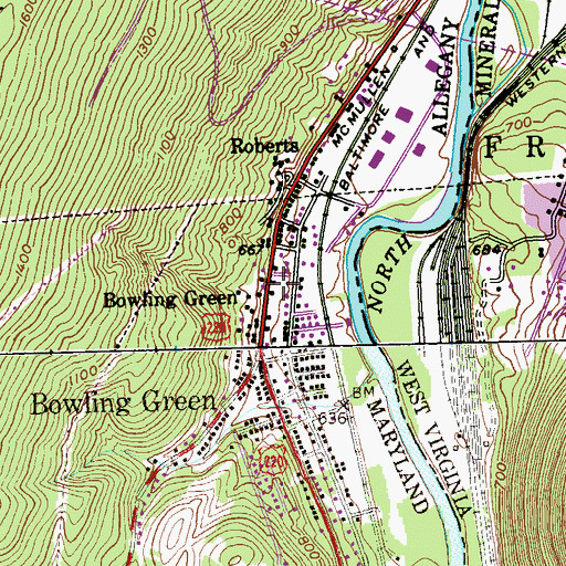 Topographic Map of Bowling Green Census Designated Place, MD