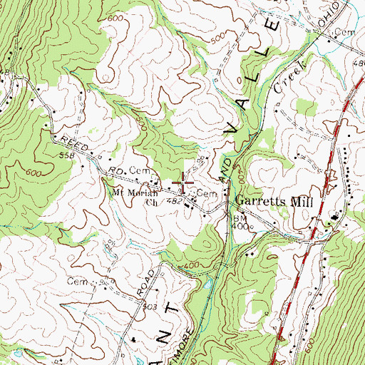 Topographic Map of Garretts Mill Census Designated Place, MD