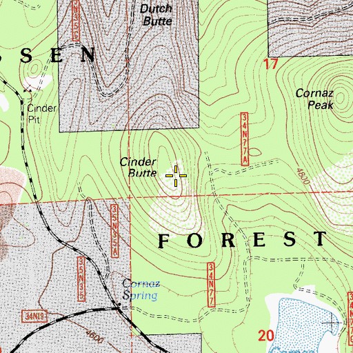 Topographic Map of Cinder Butte, CA