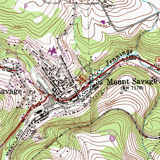 Topographic Map of Mount Savage Census Designated Place, MD