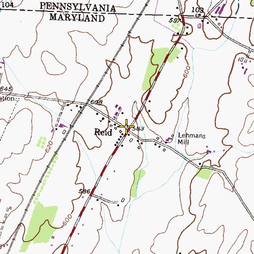 Topographic Map of Reid Census Designated Place, MD