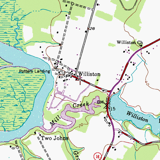 Topographic Map of Williston Census Designated Place, MD