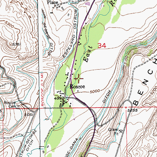 Topographic Map of Roscoe Census Designated Place, MT