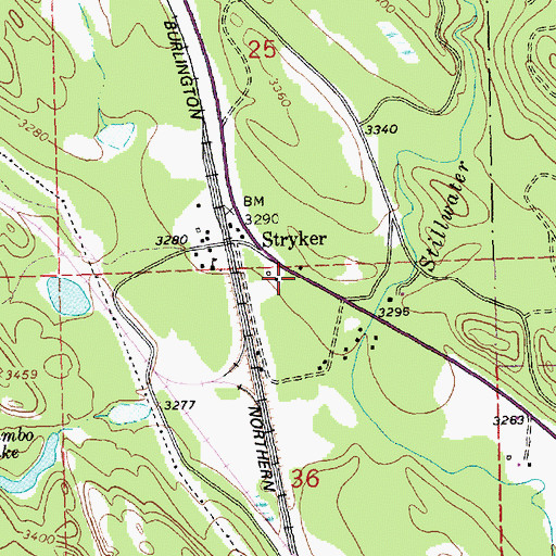 Topographic Map of Stryker Census Designated Place, MT