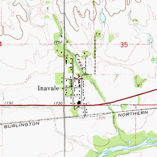 Topographic Map of Inavale Census Designated Place, NE