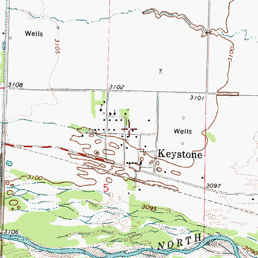 Topographic Map of Keystone Census Designated Place, NE
