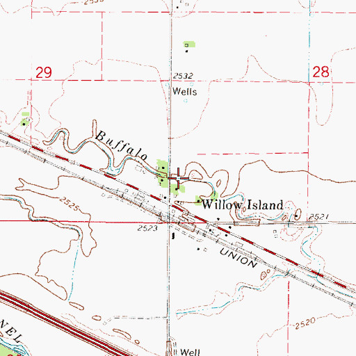 Topographic Map of Willow Island Census Designated Place, NE