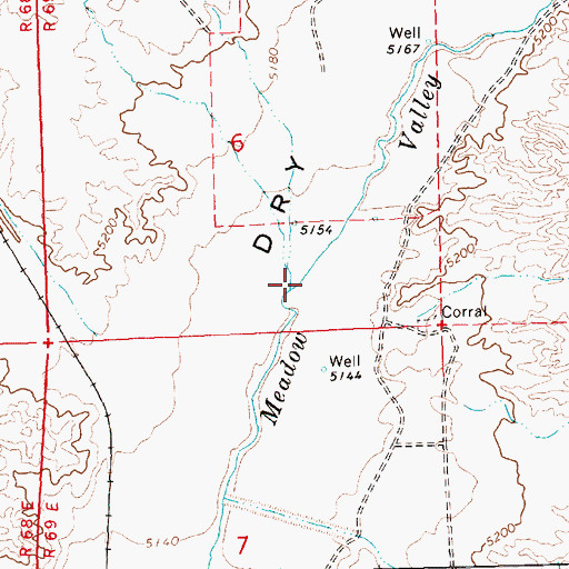 Topographic Map of Dry Valley Census Designated Place, NV