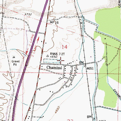 Topographic Map of Chamizal Census Designated Place, NM