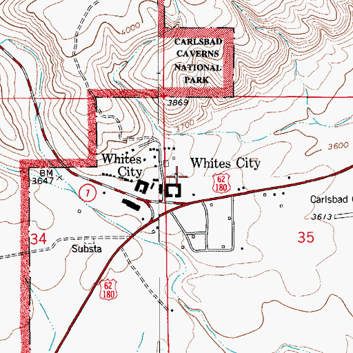 Topographic Map of Whites City Census Designated Place, NM