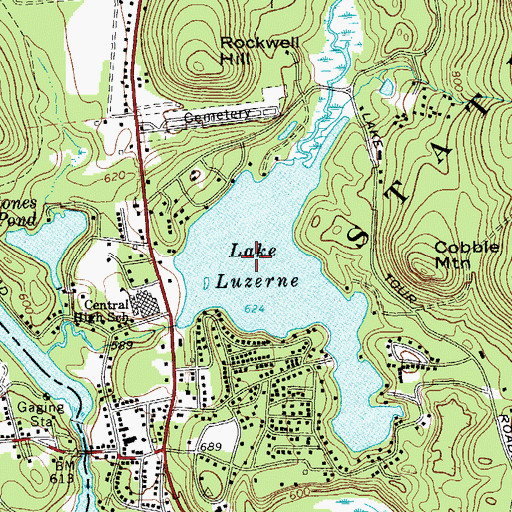 Topographic Map of Lake Luzerne Census Designated Place, NY