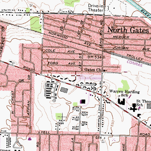 Topographic Map of North Gates Census Designated Place, NY