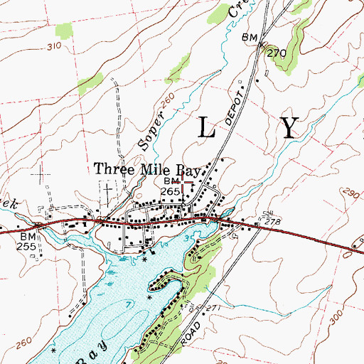 Topographic Map of Three Mile Bay Census Designated Place, NY
