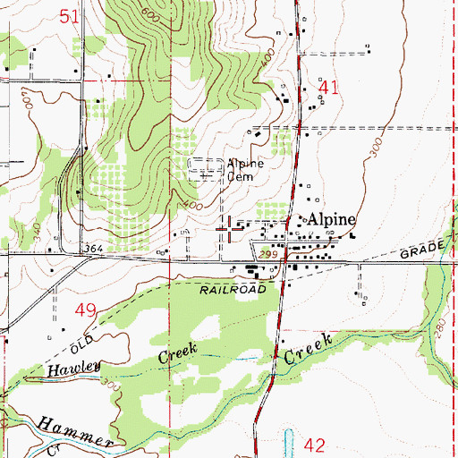 Topographic Map of Alpine Census Designated Place, OR