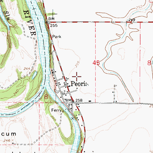 Topographic Map of Peoria Census Designated Place, OR