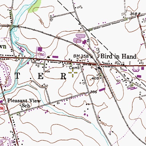 Topographic Map of Bird-in-Hand Census Designated Place, PA