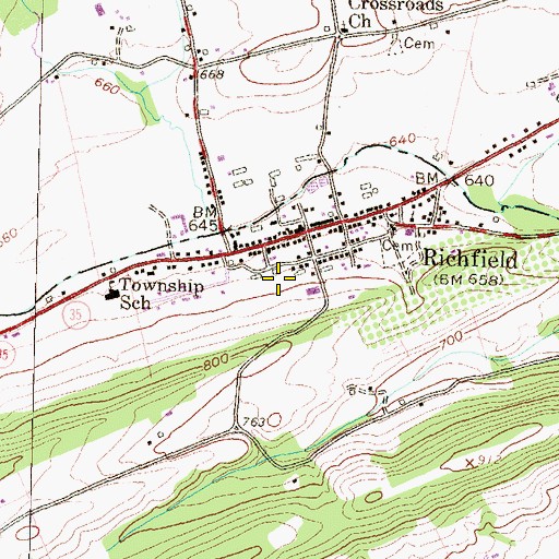 Topographic Map of Richfield Census Designated Place, PA