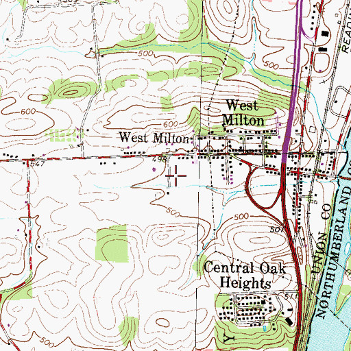 Topographic Map of West Milton Census Designated Place, PA