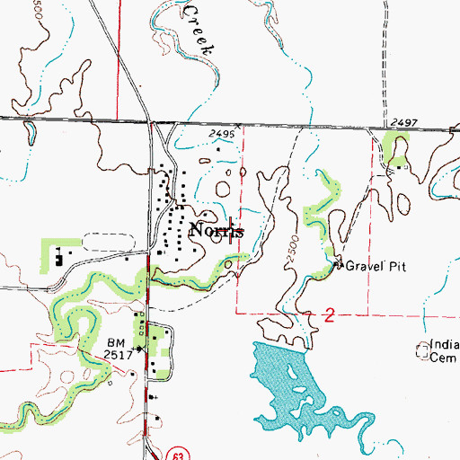 Topographic Map of Norris Census Designated Place, SD