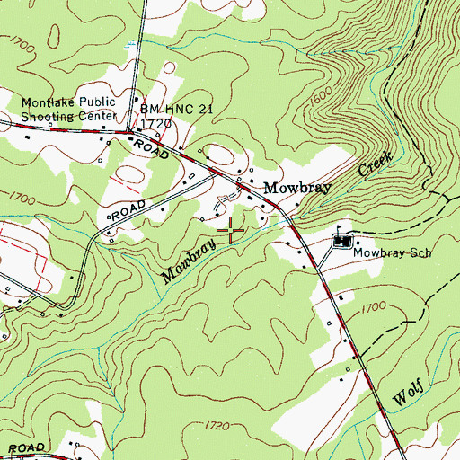 Topographic Map of Mowbray Mountain Census Designated Place, TN