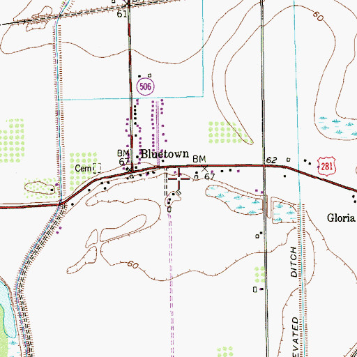 Topographic Map of Bluetown Census Designated Place, TX