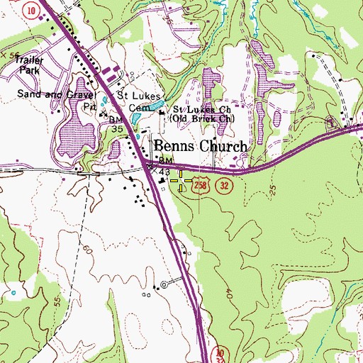 Topographic Map of Benns Church Census Designated Place, VA