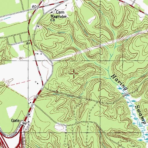 Topographic Map of Bruton Census Designated Place, VA