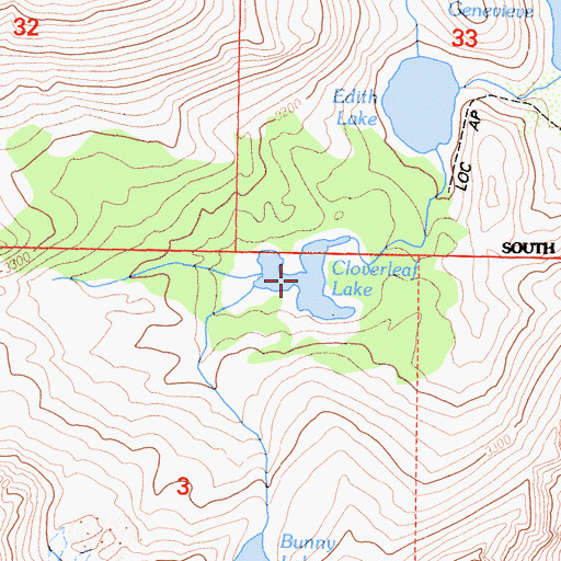 Topographic Map of Cloverleaf Lake, CA
