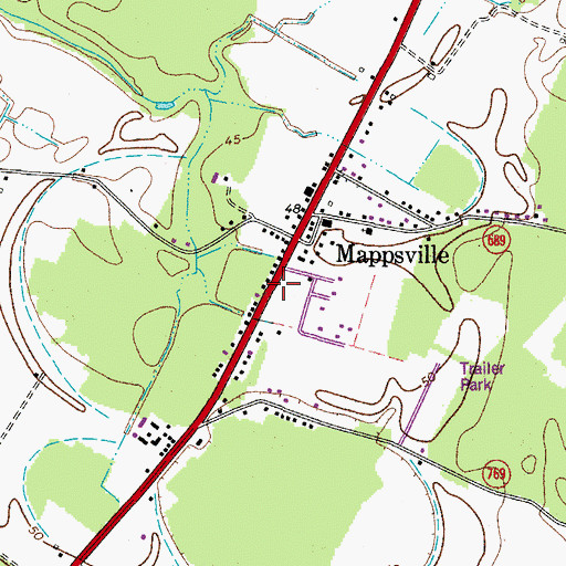 Topographic Map of Mappsville Census Designated Place, VA