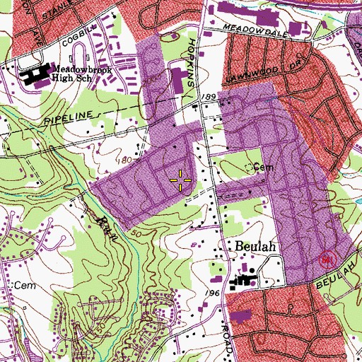 Topographic Map of Meadowbrook Census Designated Place, VA
