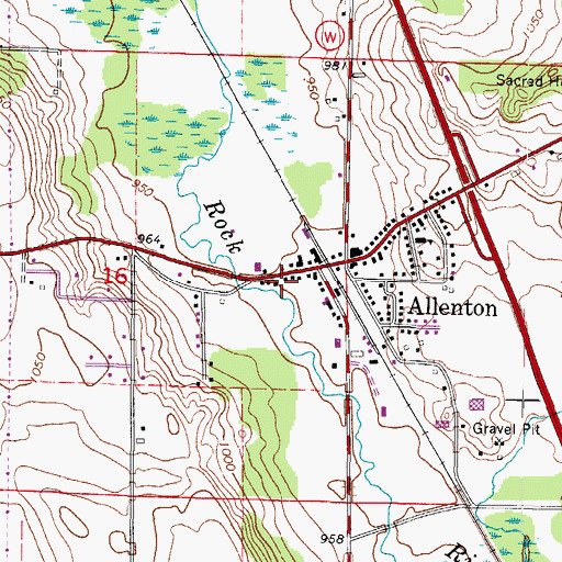 Topographic Map of Allenton Census Designated Place, WI