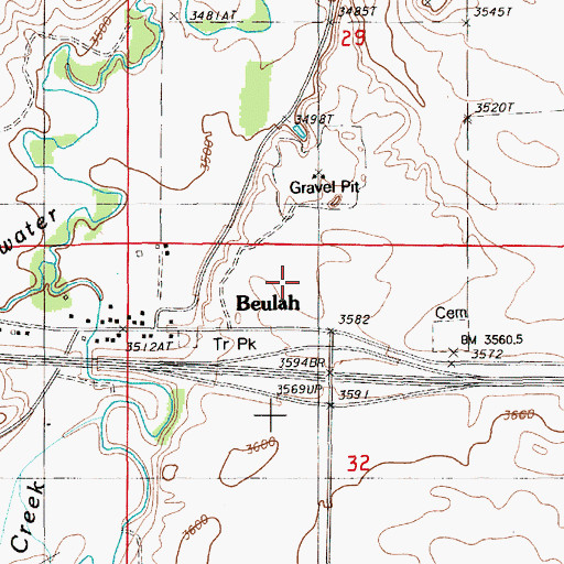 Topographic Map of Beulah Census Designated Place, WY