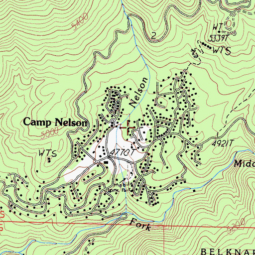 Topographic Map of Camp Nelson Census Designated Place, CA