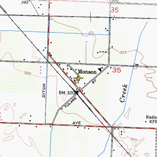 Topographic Map of Monson Census Designated Place, CA