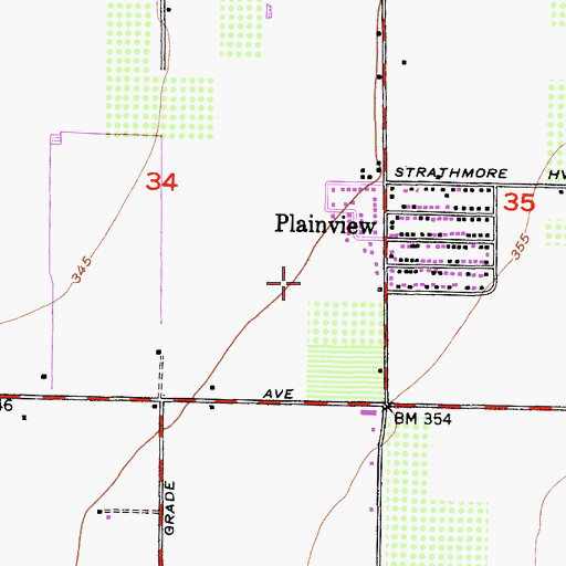 Topographic Map of Plainview Census Designated Place, CA