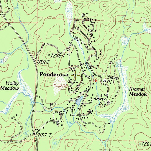 Topographic Map of Ponderosa Census Designated Place, CA